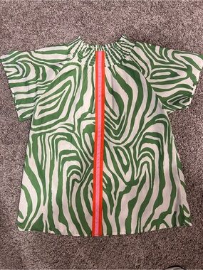 THML Green & White Zebra Print Top with Neon Center Stripe